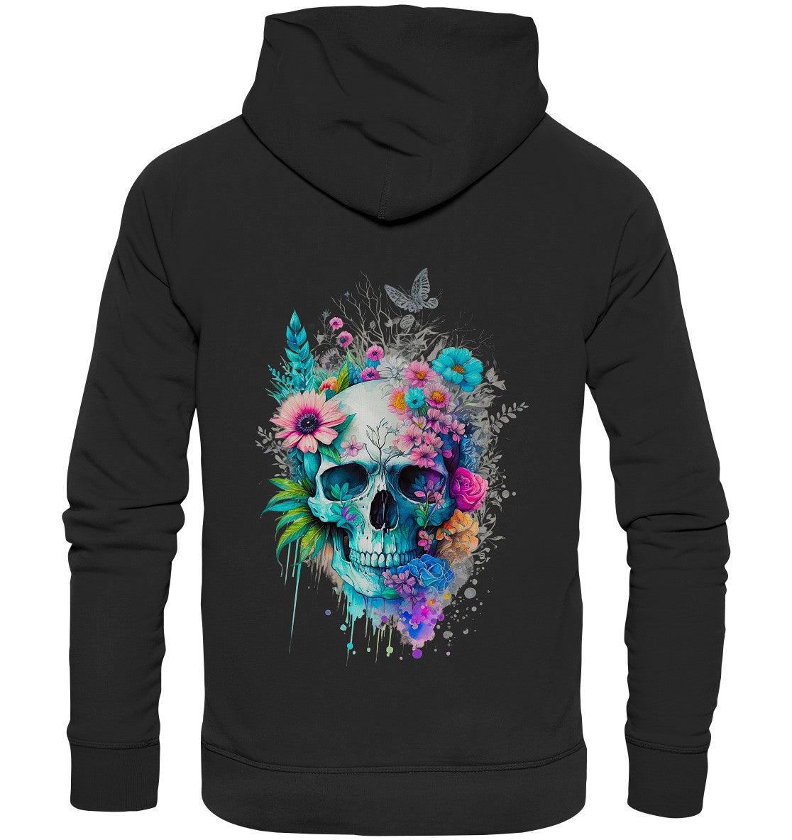 Flowerskull Backcover Art  VI - Organic Hoodie